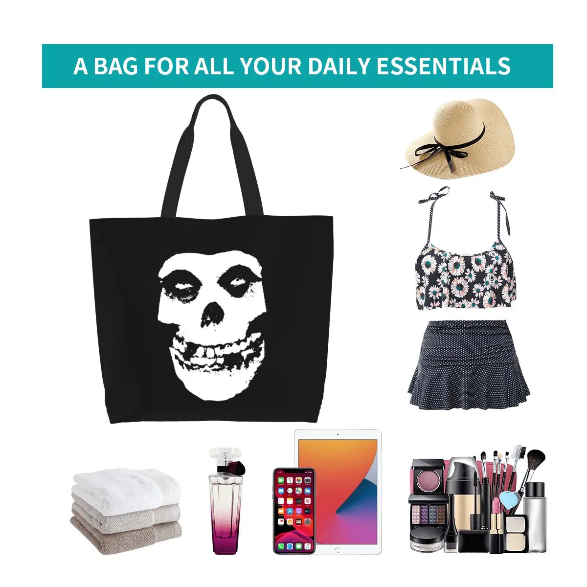 

Misfits Skull Shopping Tote Bag Canvas Large Capacity Shoulder Bags Shopper Grocery Handbag for Women