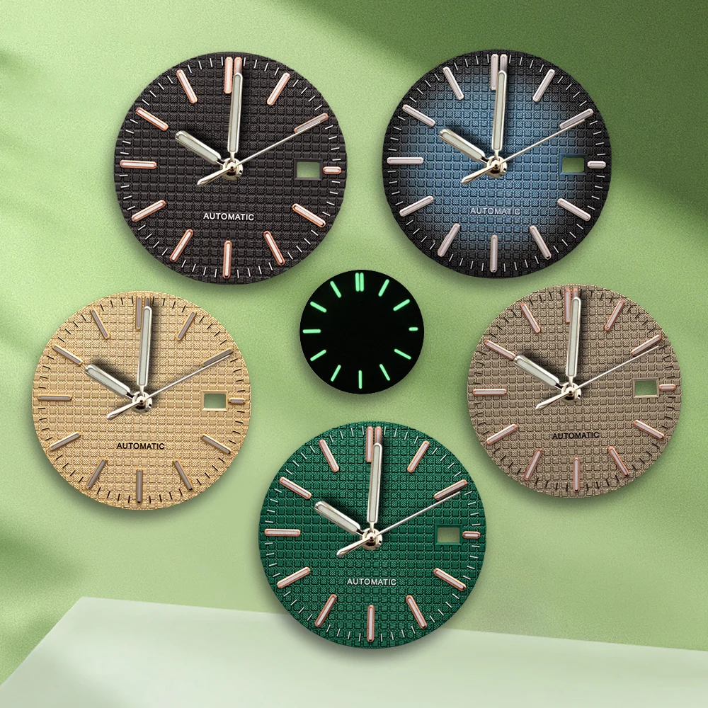 Esfera luminosa verde con logotipo 3D S de roble NH35, 31,8mm, sin manecillas, adecuada para movimiento NH35/NH36, accesorios de modificación de reloj AP