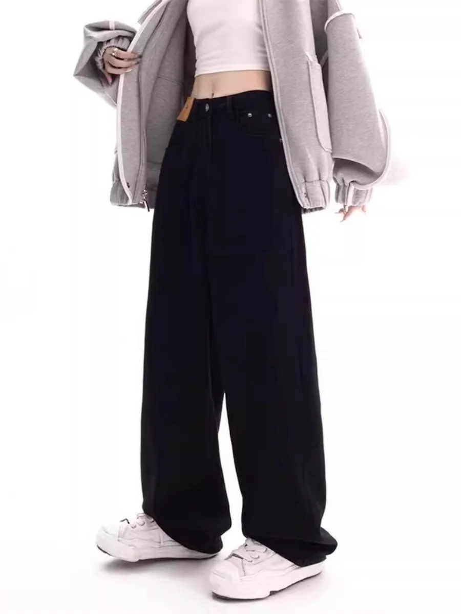 ارتفاع الخصر واسعة الساق الجينز مستقيم Bootcut النساء السراويل ل الكمثرى على شكل الجسم التخسيس السراويل الطويلة الخريف أسود أزرق الجينز امرأة