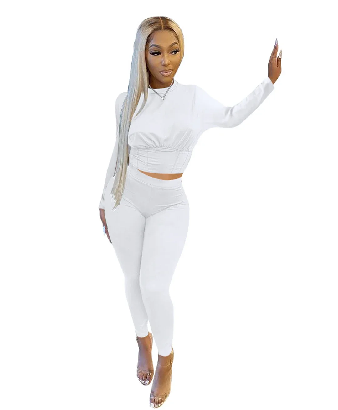 2023 neue AutumnWomen's Reine Farbe Sport Taille Anzug Mode Lässig Zwei-stück Set – Detail 18