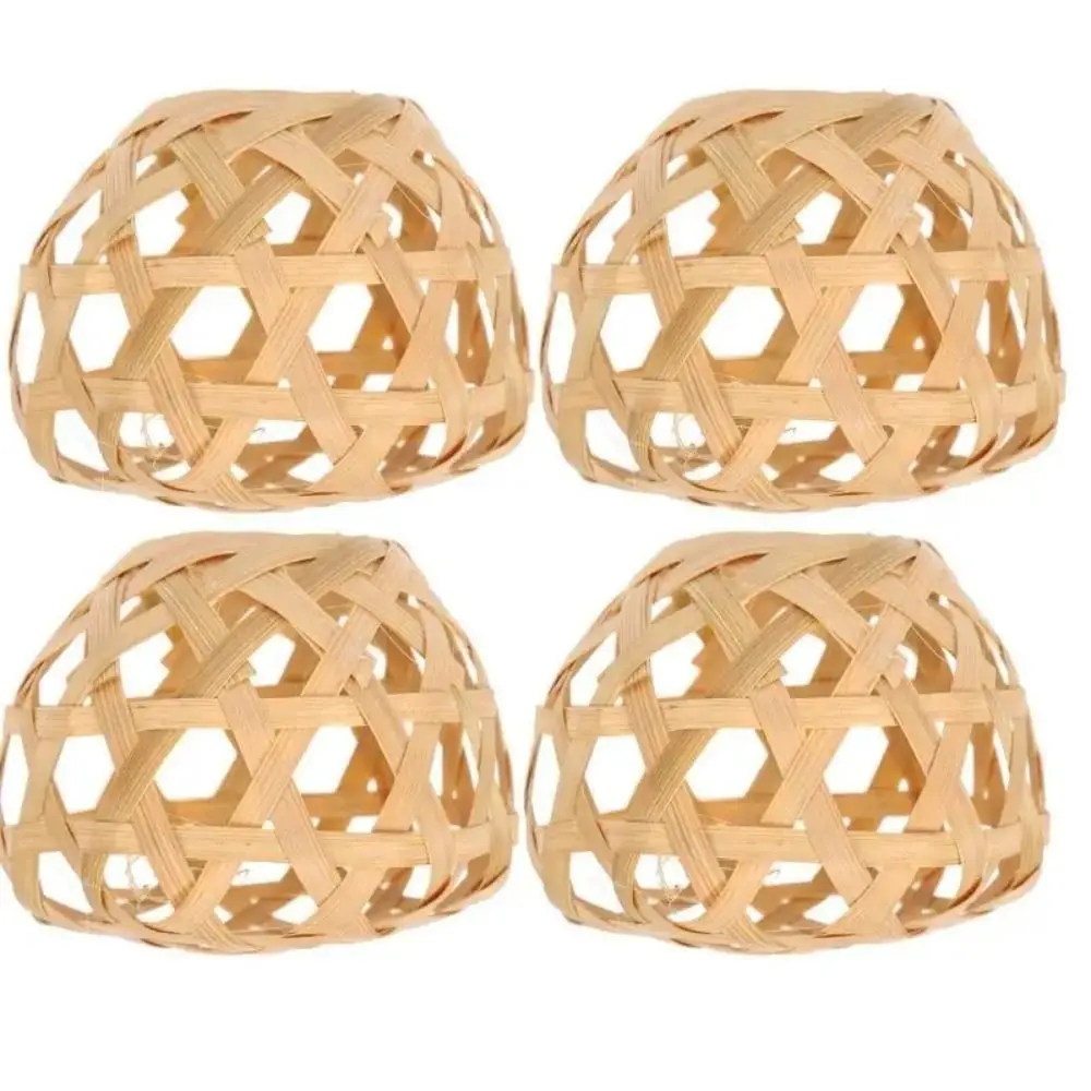 Bamboo Cage Woven Bamboo Lamp Shade Small Globe Bulb Lampshades Removable Hexagonal Eyes Chandelier Cover Pendant Light