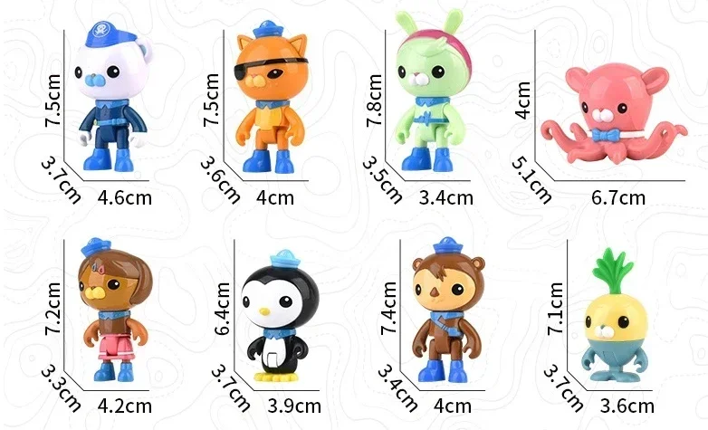 Figurines Octonauts en PVC pour Enfant, Mini Jouets, Barnacles, Peso, Souverain, Azii, Tweak, Vegimal, Dashi, Modèles Animaux, Cadeaux de Noël, 8 Pièces