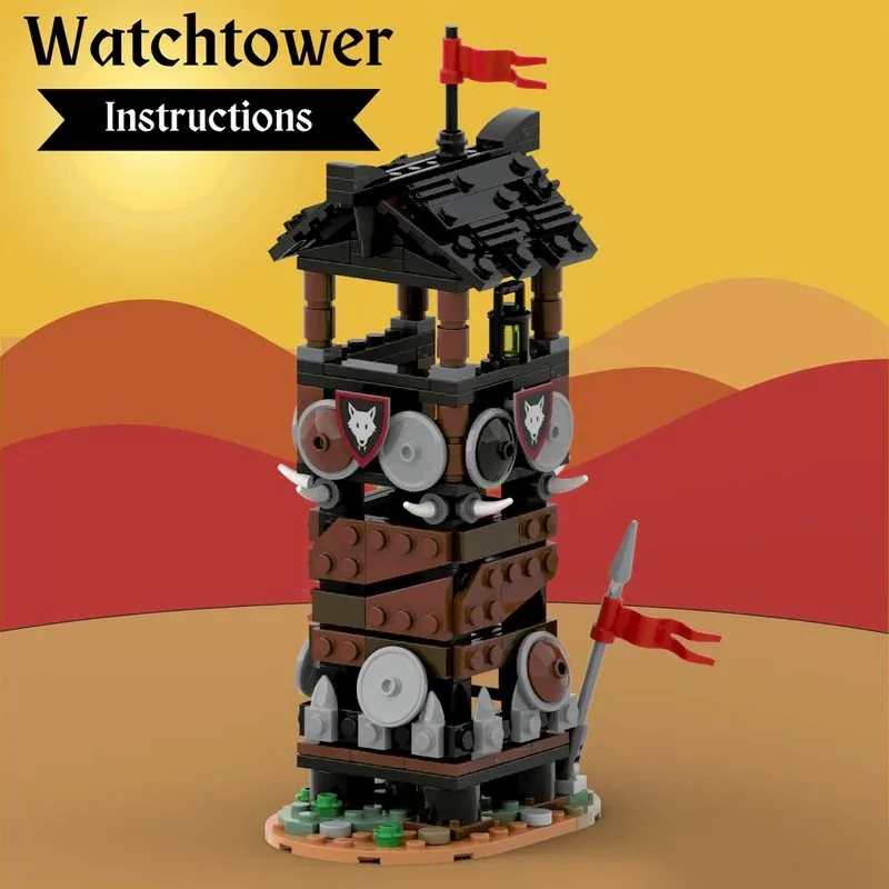 260PCS MOC Wolf Pack Watchtower Building Blocks Medieval Soldiers Knights Architectural Model Puzzle Kids Toys Birthday Gift