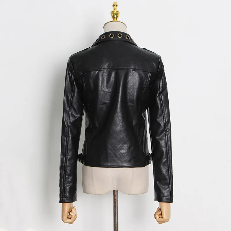 Korean  leather jacket for women's 2024 new fashionable design with metal ring hollow leather jacket for women