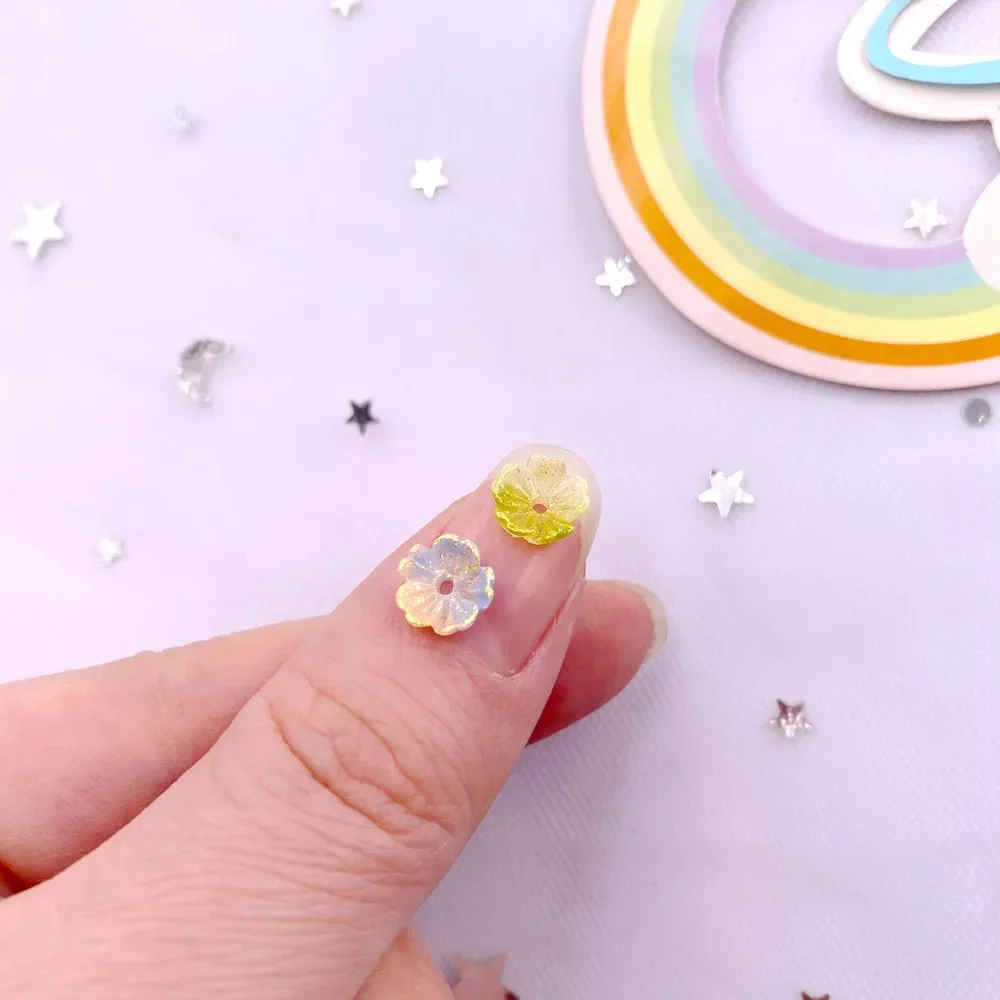 100Pcs 8mm Colorful Gold Powder Flower Nail Art Flatback Stone 1 Hole Beads Appliques Scrapbook DIY Manicures Accessories L810 E