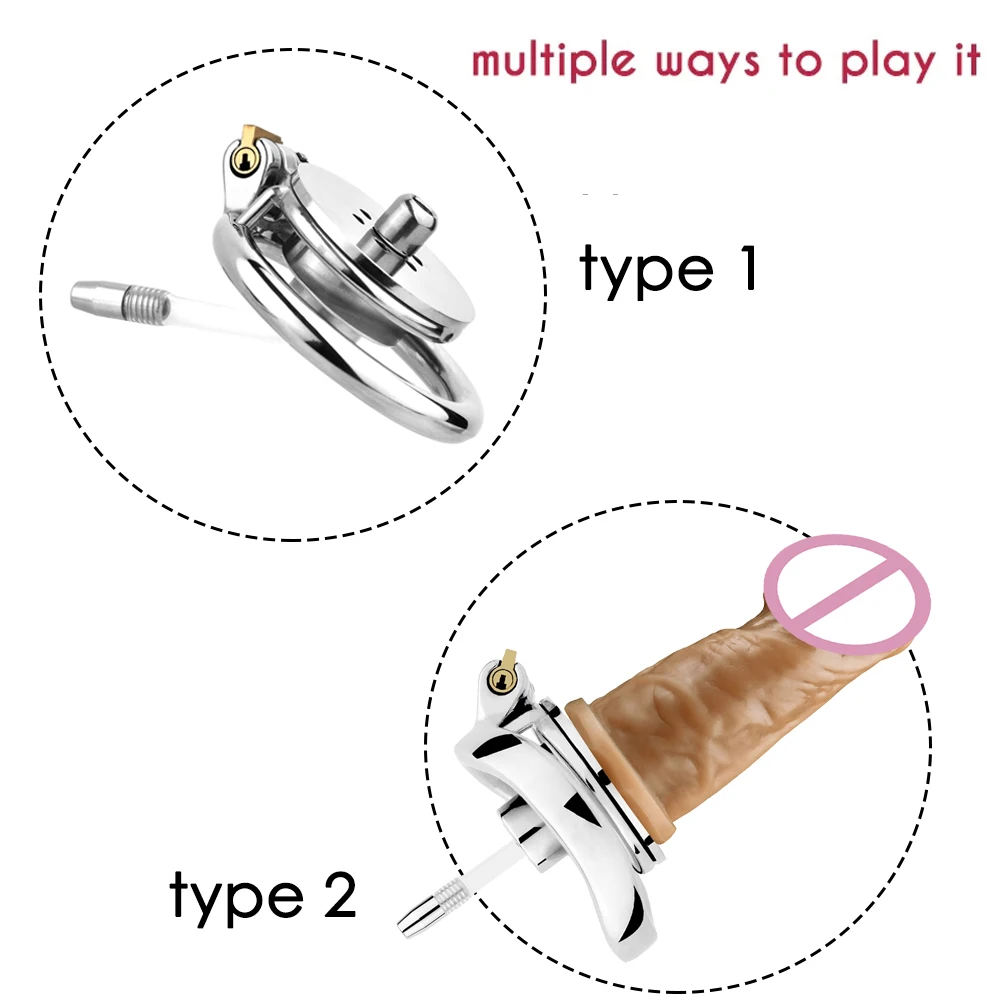 New Metal Flat Cb Chastity Lock콕링,정조대Anti Cheating Chastity Cage with 9cm Silicone Dildo for Sissy Sex Toys,BDSM Male Sex Toys