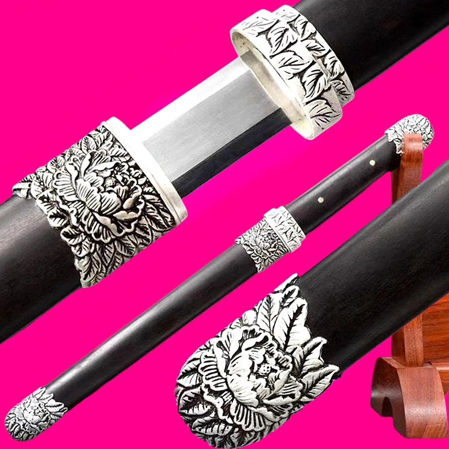 48CM*KungFu Peony Short Sword High Carbon Steel Blade Sharp Han Tang WuShu Saber Chinese Jian