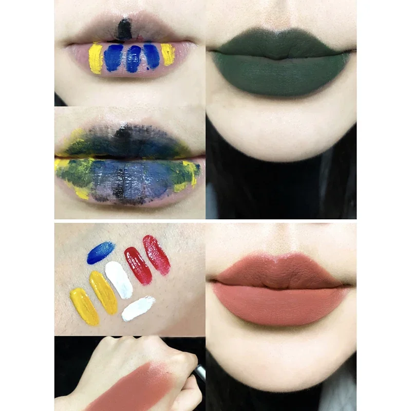 5pc Color Matching Lipstick Set Waterproof Matte Black White Lipstick Lip Pigment Green Lipstick Christmas Halloween Lip Makeup