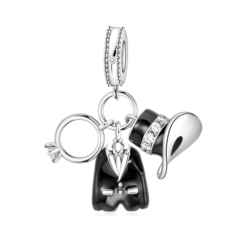 Pan Charms Original Wedding Suit Dress & Ring Dangle Charm Bracelet Pendant Jewelry