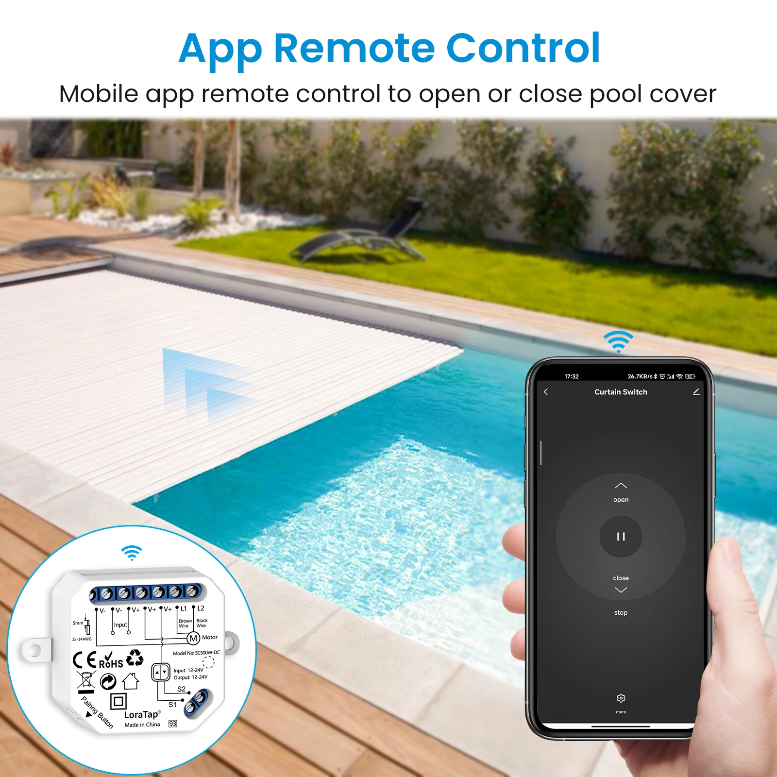 QCSMART Tuya Wireless DC 12/24V Switch Module For Pool Cover Electric Motor Smart Life Remote Control Google Assistant Alexa