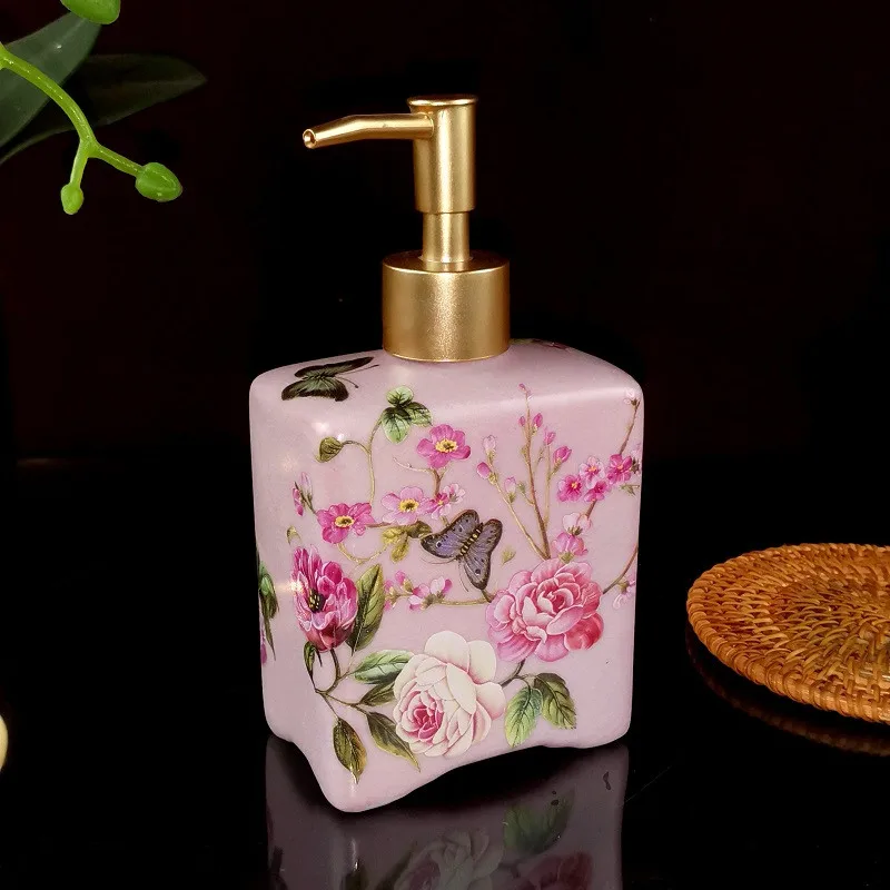 Pink Flower Ceramic Bathroom Accessories,Soap Dispenser,Dish,Aromatherapy Bottle, Jewelry Box,Toothbrush Holder,Water Cup,Gifts