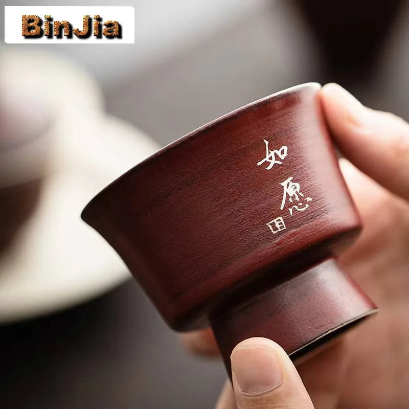 2 قطعة/الوحدة الزعرور الأحمر الوردي يين ماستر كوب اليابانية النقي الفضة مكتوبة بخط اليد فنجان الشاي خمر وعاء الشاي الجميل العطور 65 مللي