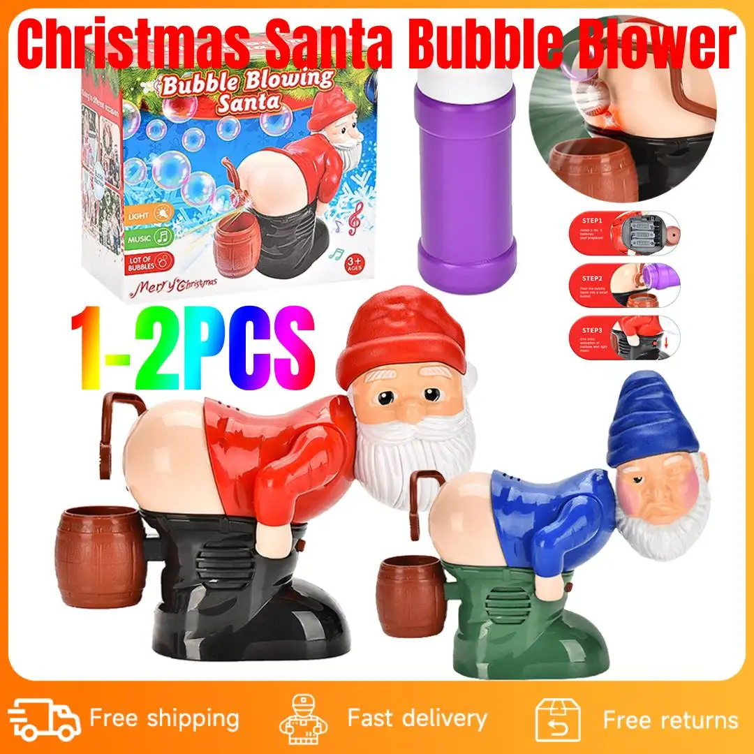 1-2PCS Christmas Santa Claus Bubble Blower with Music & Light Funny Santa Farting Bubble Toy Novelty Xmas Gift for Boys Girls