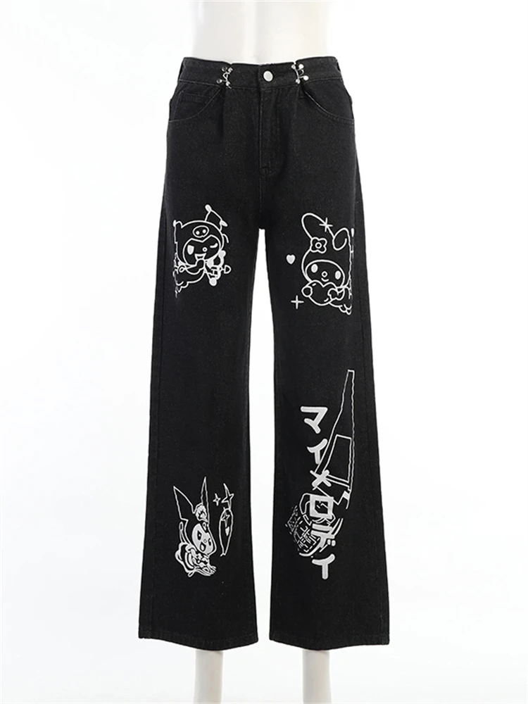 

Women's Vintage High Waist Wide Leg Denim Trousers Cartoon Print Female Pants Baggy Loose Streetwear Casual Fashion Y2k, 2023
