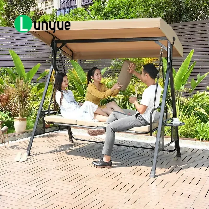 3 Seater Garden Swing Chair with Solar Panel Canopy Outdoor Patio Terrace Courtyard Furniture High Quality Comfortable Seats