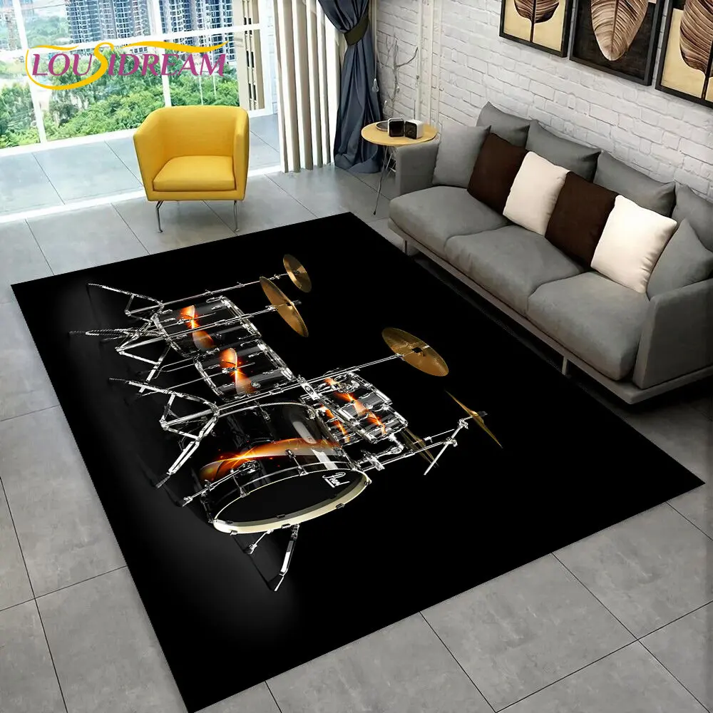 Drum Kit Music Instruments Area Rug,Carpet Rug for Living Room Bedroom Sofa Doormat Decoration, Kids Play Non-slip Floor Mat 3D