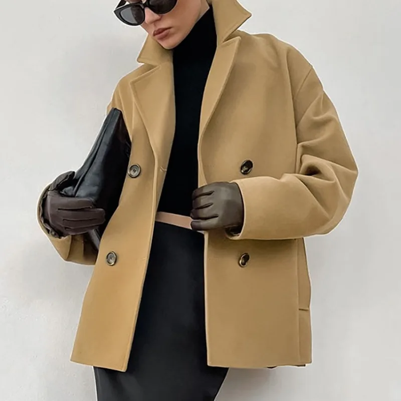 Women 2025 Autumn Winter New Hot Selling Retro Brown Lapel Tweed Coat Vintage European American Style Niche Midi Jacket Chic Hit