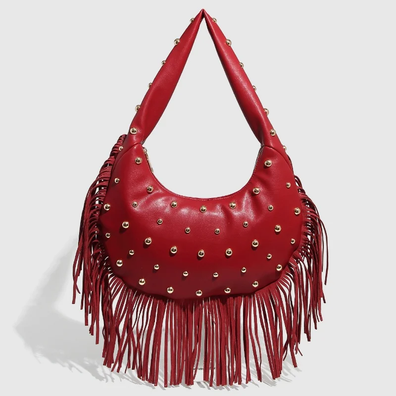 Сумка для пельменей в стиле ретро с кисточками и заклепками, 2025, женские сумки с локомотивами, большая вместительная сумка для подмышек, сумки из искусственной кожи высокого качества