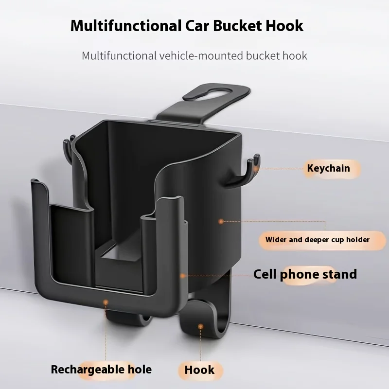 2pcs (Multifunctional Cup Holder + Back Row Hook) Multifunctional Car Seat Back Storage Rack with Cup Holder, Phone Holder