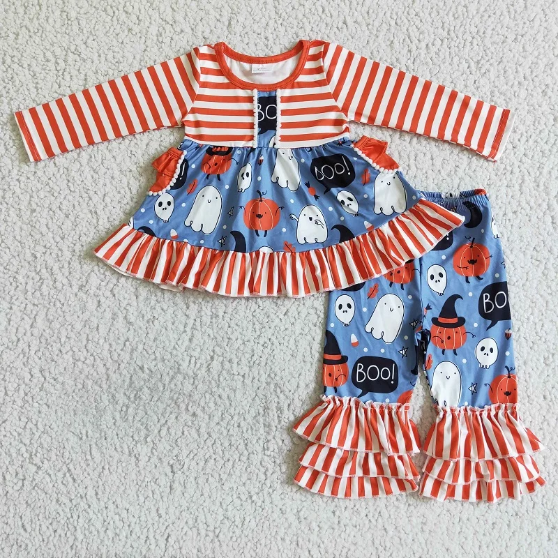

Toddler Baby Girls Fashion Girls Girls Halloween Striped Long Sleeve Pants Set Boutique Children Outfits Wholesale Kids Clothing