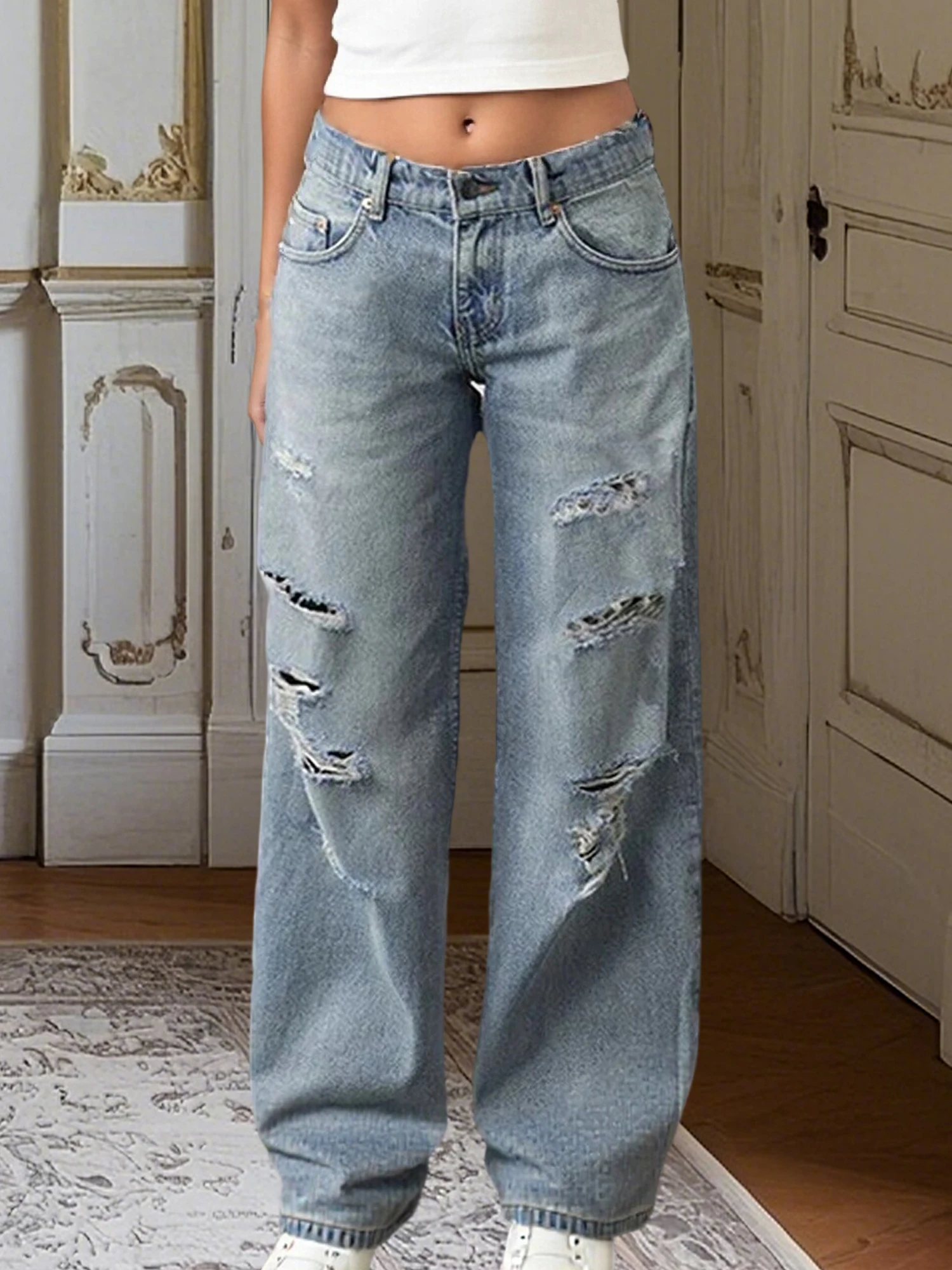 

Women s Distressed Denim Pants High Waisted Skinny Jeans with Frayed Hem and Button Fly Closure for Trendy Street Style