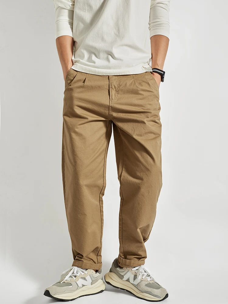 American Simple Chino Loose Straight Leg Cone Work Pants Men Trendy Streetwear Casual Long Pants INS Faion Urban Cotton