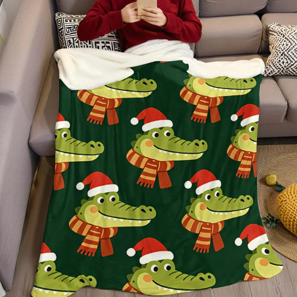 Cute Crocodile Christmas Flannel Blanket Warm Soft Halloween Christmas All-Season Couch Decorative Cozy Warm Gift