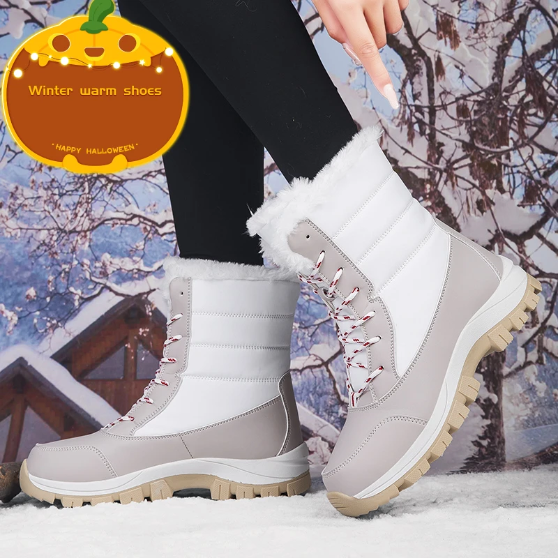 2023 Snow Boots Women Cotton Plush Warm Ankle Boots Women Shoes Height Increasing Platform Casual Fur Shoes Waterproof Botas