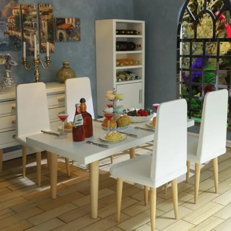

Dollhouse Furniture on 1/12 Scale of Dining-Room Wooden Doll House Furniture Miniature of Table Chair and Cabinet Modern Miniat