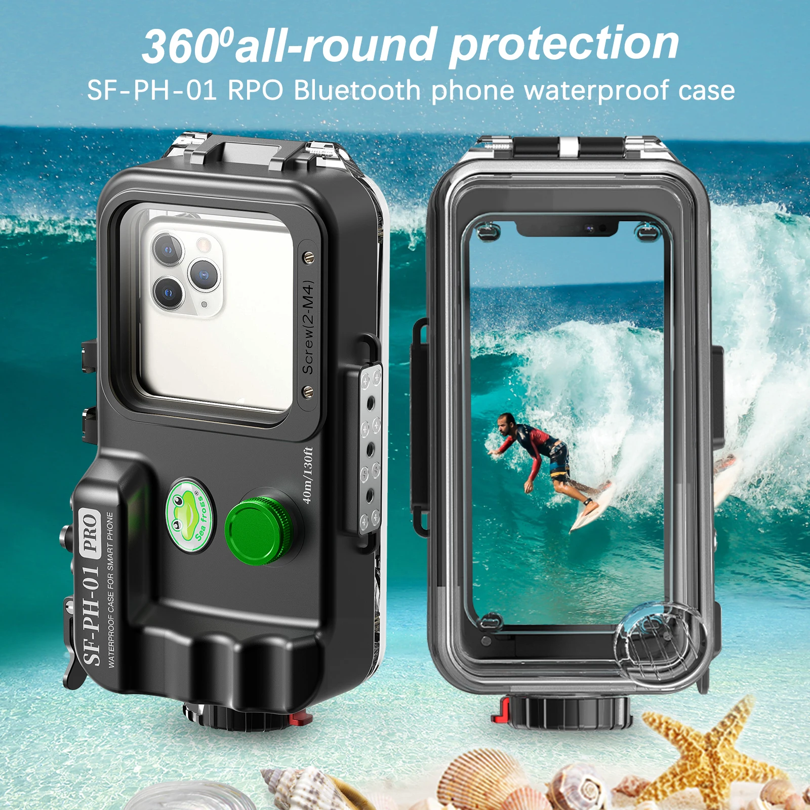 

Seafrogs 40 Meters/130Ft Universal Waterproof Phone Case with Big Lens Windows for Samsung, Huawei Ip etc Cellphone Housin