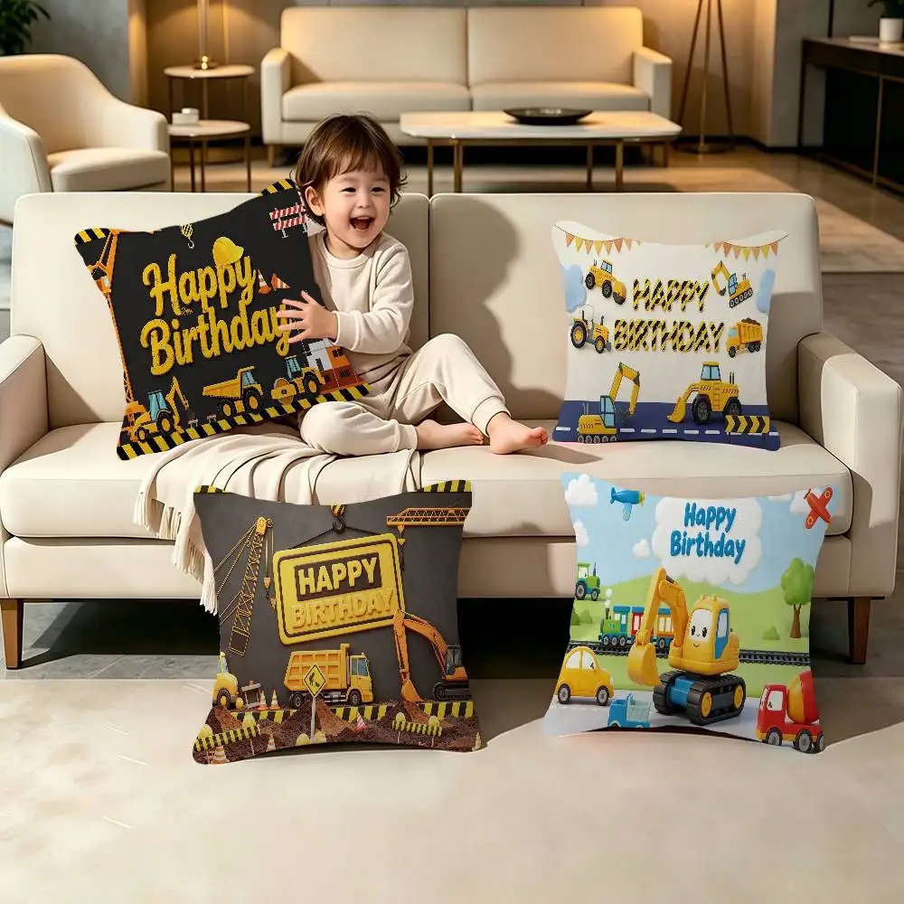 Excavator Truck Construction Pillow Cover Soft Decor Throw Pillow Case 45x45cm Couch Home Decor for Living Room Sofa Party Gift