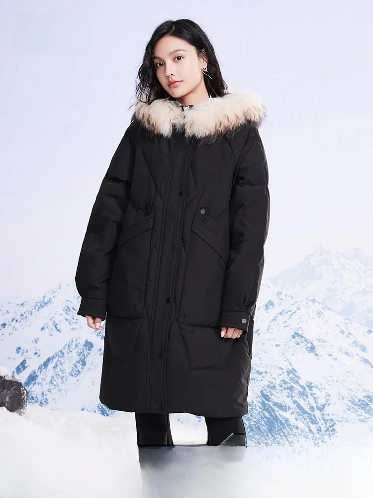 

Snow Flng Autumn Winter plus Size Mid-Length Faionable Warmth down Jaet with Large Fur Collar Ele Slimming Sle