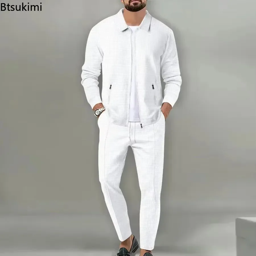 Conjunto informal de dos piezas para hombre, abrigos y pantalones holgados con cremallera y solapa, moda de otoño, 2024