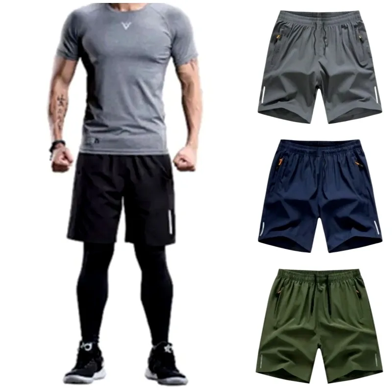 Pantalones cortos deportivos para hombre, Shorts de talla grande, ajustados, elásticos, transpirables, cómodos, para correr, culturismo y playa,