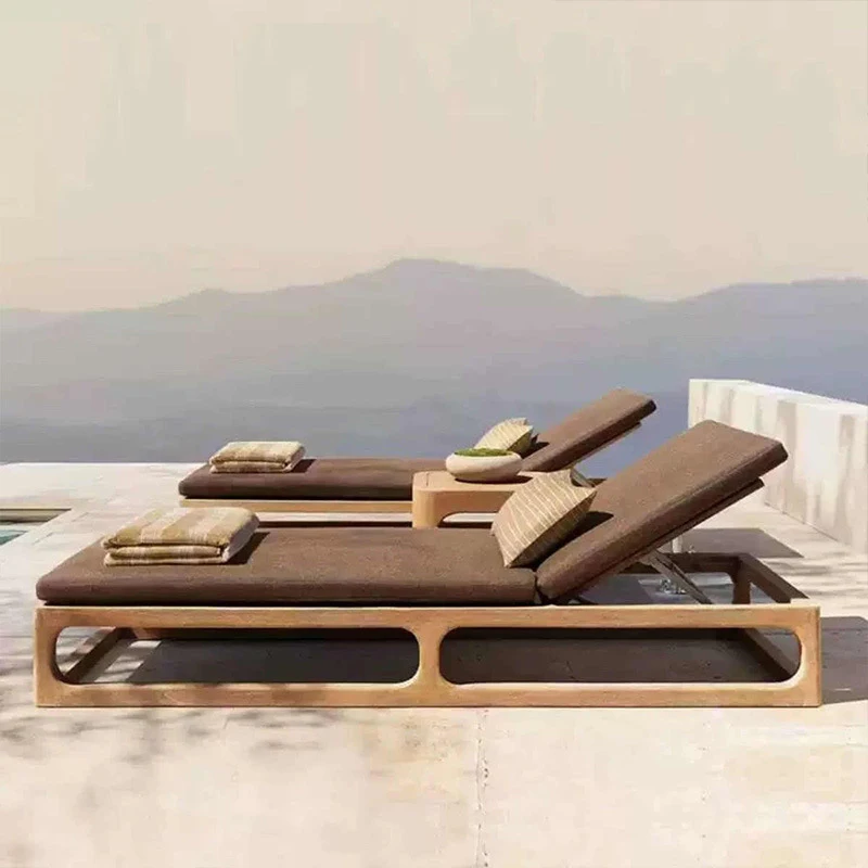 

Luxury Poolside Sun Lounger Chair Outdoor Patio Furniture Garden Teak Daybed Outdoor Beach Sunbed With Cushion