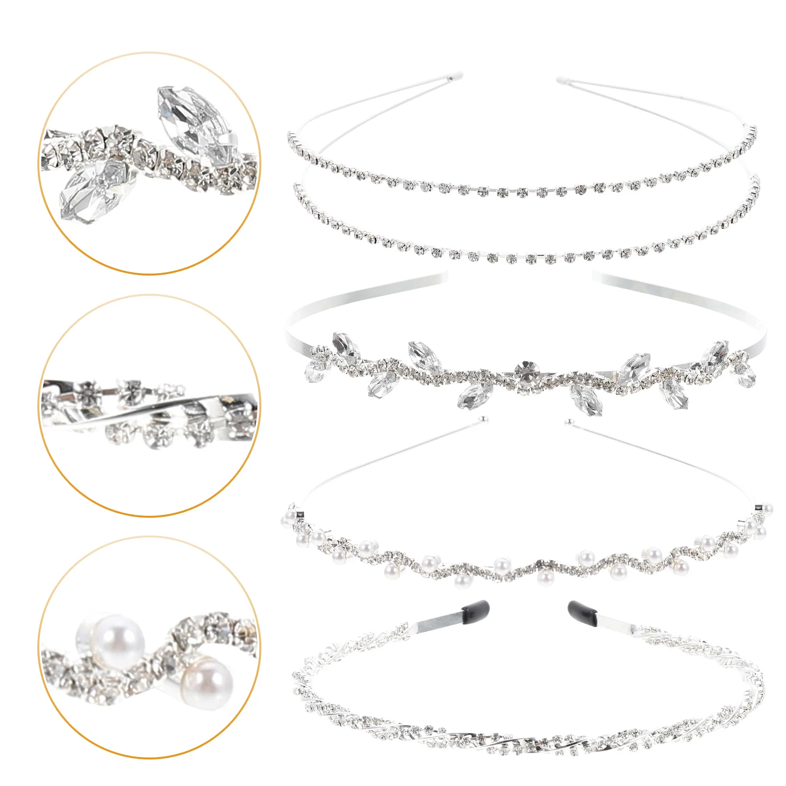 

4 Pcs Rhinestone Pearl Headband Hair Accessories for Bride Fashion Hairband Wedding Hairpiece Headbands Metal Bridal Hoops