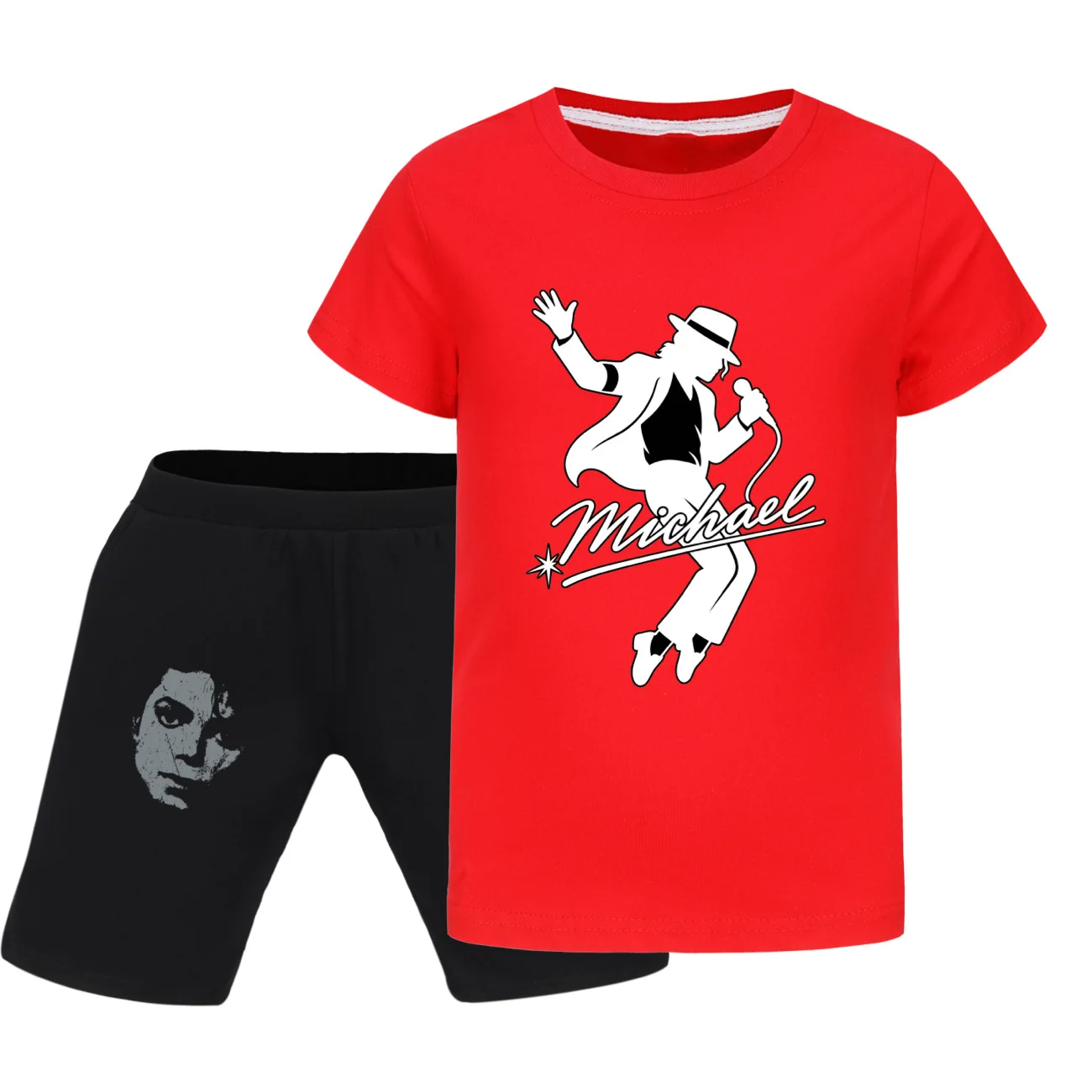 Summer Kids Michael Jackson Clothes Boys Cotton Tees Suit Fashion Girls Short Sleeve T Shirt + Pants 2pcs Set