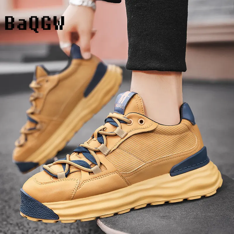 Spring Autum Leather Men Sneakers Hip-hop Casual Board Shoes Punk Height Increasing Platform Running Shoes Zapatillas Hombre