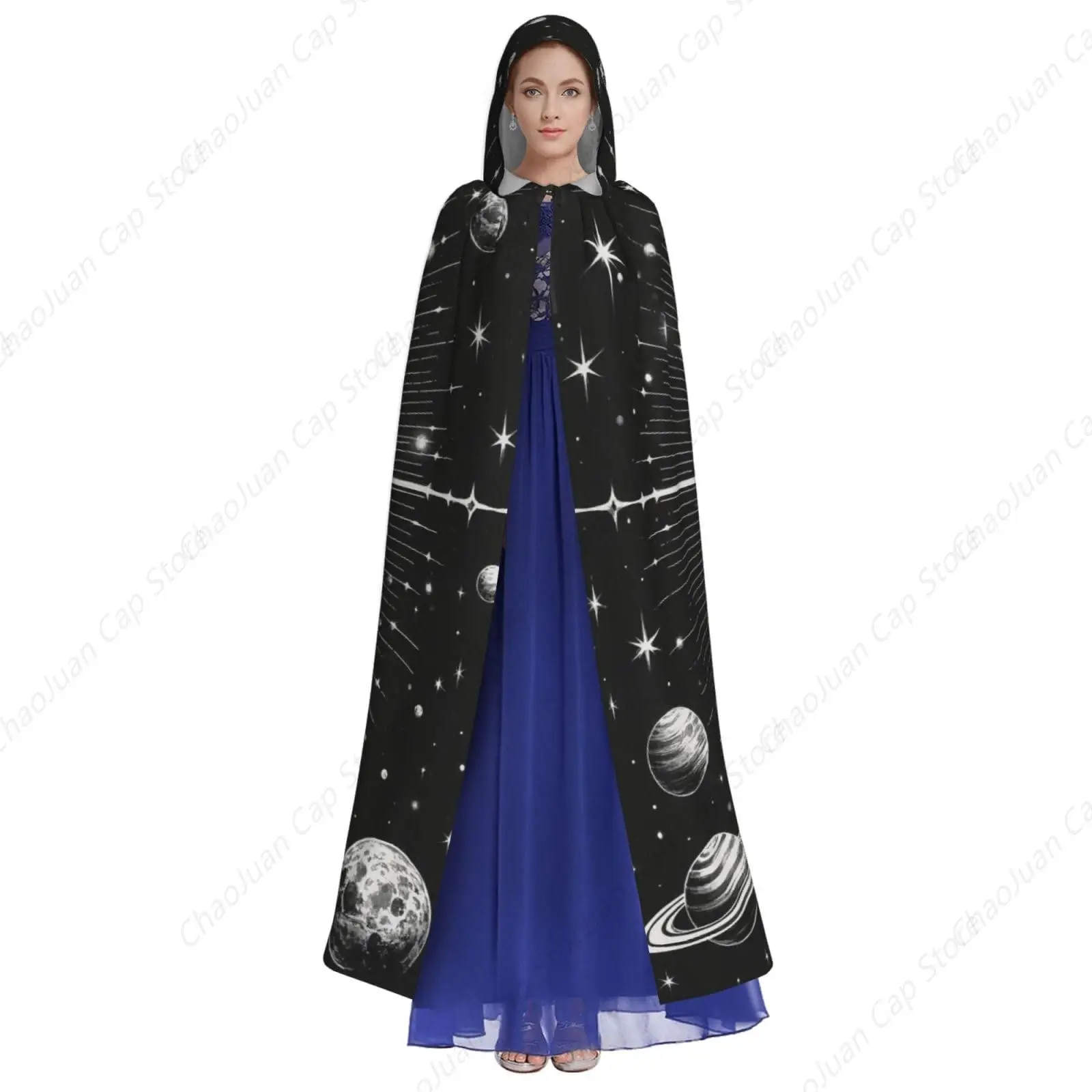Goth Moon Phase Gothic Witch Halloween Spooky Hooded Robe Cloak Lightweight Overcoat Cloak For Halloween Cosplay Costumes