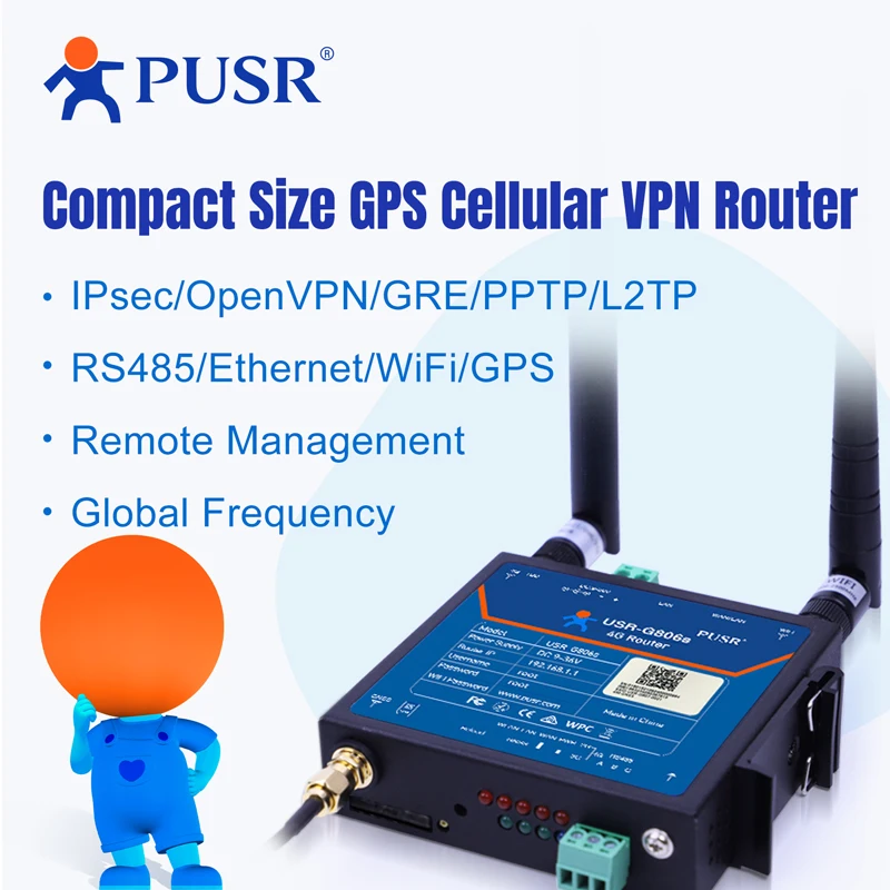 USR-G806s-G Global Band Industrial 4G LTE Router with 1*WAN/LAN,1*LAN GPS Function Enhanced OPENVPN RS485 Serial Port