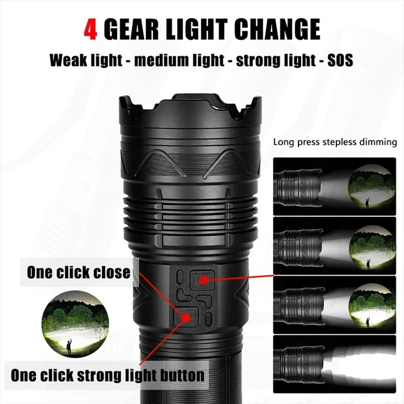 Super Bright LEDs 1000000LMs Flashlight Powerful Rechargeable Portable Ultra Power Torch Lamps Outdoor Emergency Camping Lantern