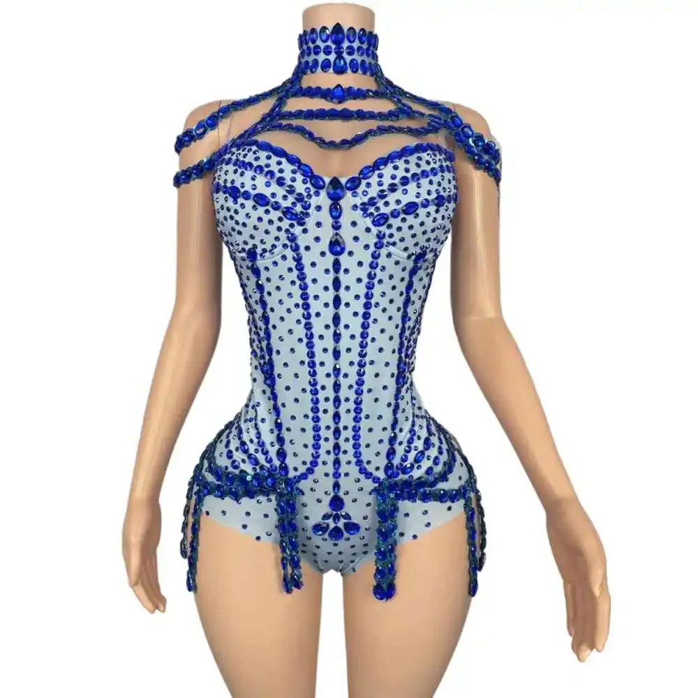 Sexy Show Performance Dance Costume Sparkly Rhinestones Fringes Bodysuit for Women Nightclub Outfit Singer Dancer Stage Wear