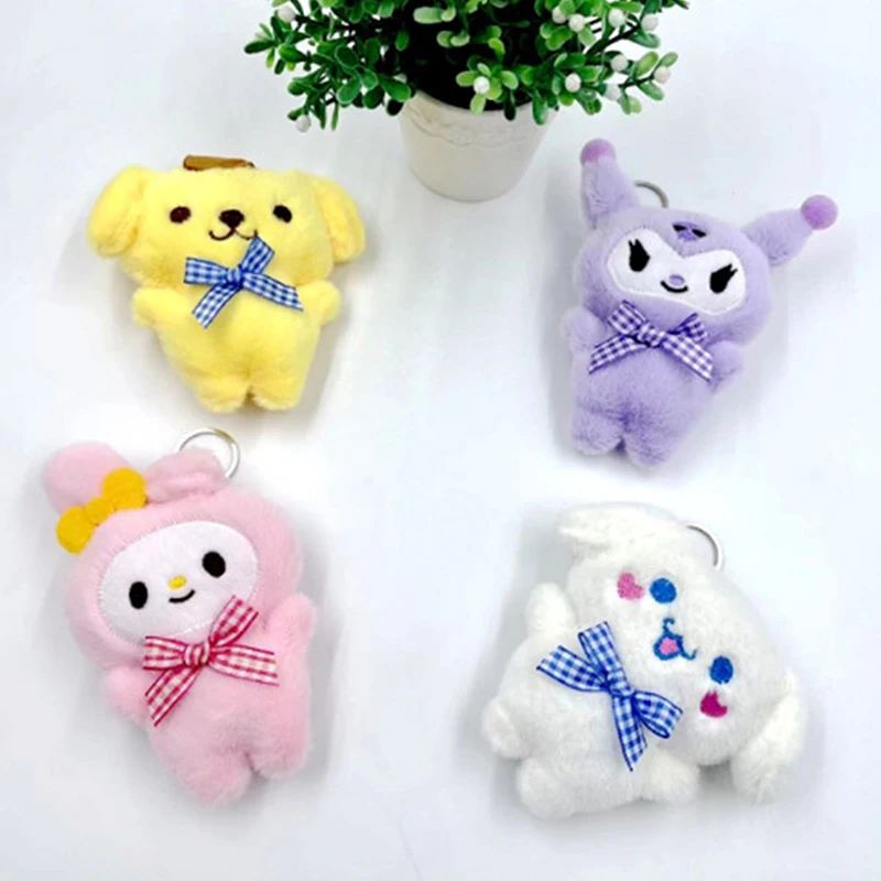 10cm Anime Sanrio Hello Kitty Kuromi Melody Cinnamoroll Kawaii Plush Keychain Figure Plush Doll Toy Bags Pendant Decoration Gift