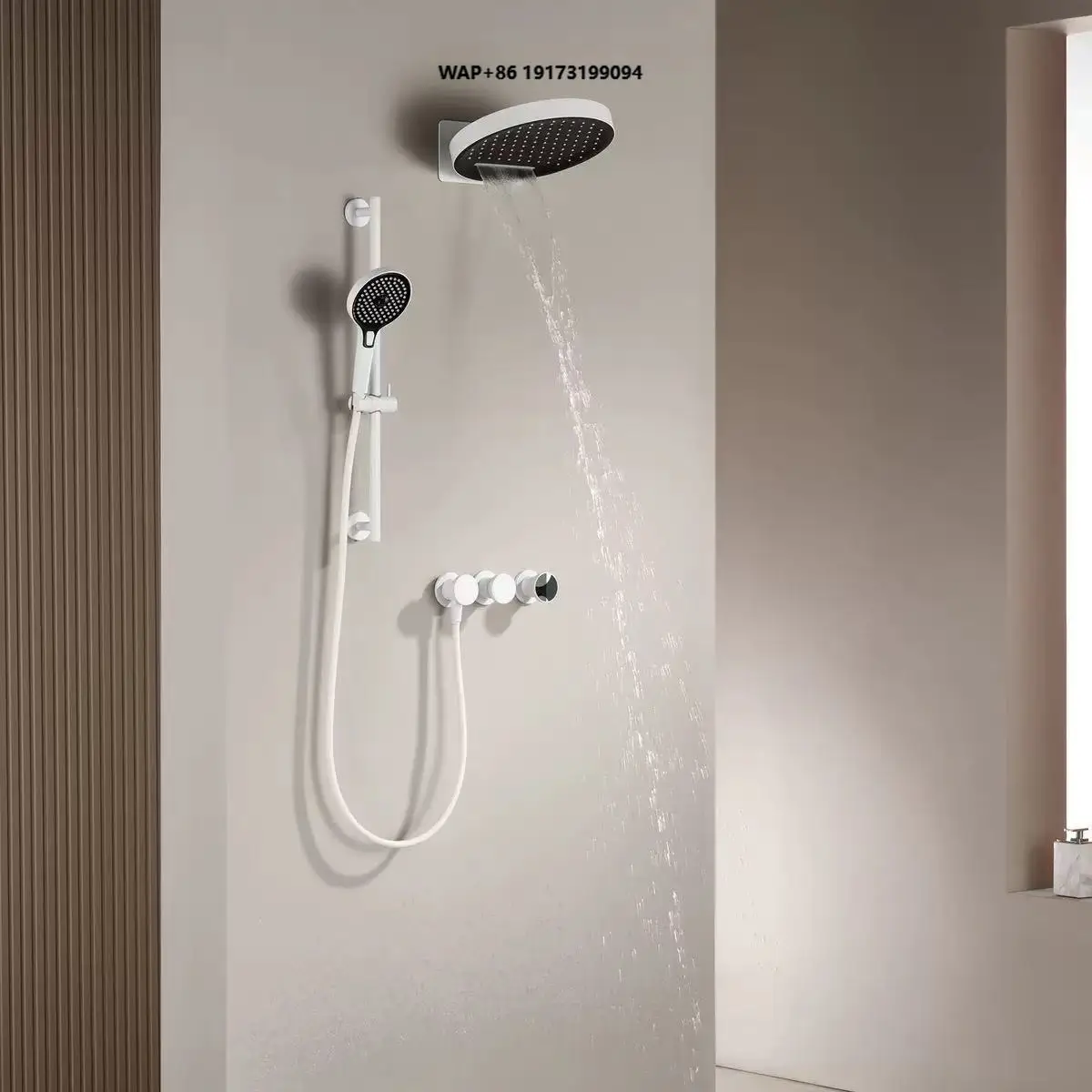 Copper Hot/Cold Water Shower Head Set with Pressure Booster Adjustable Height Chrome Finish and Ceramic Valve Core