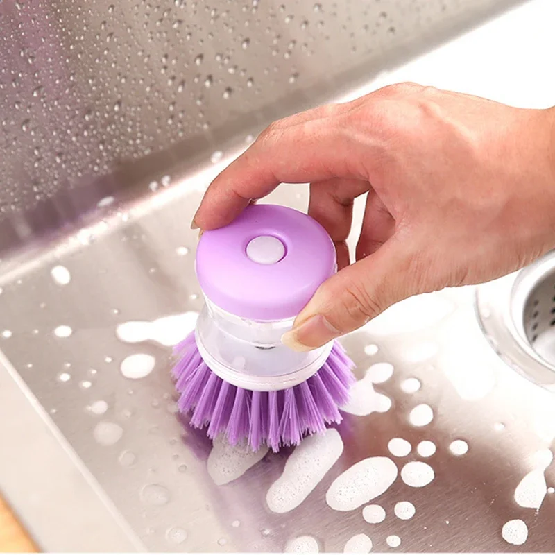 Kitchen Cleaning Brush Pot Dish Brush with Washing Up Liquid Soap Dispenser  2 In 1 Long Handle Cleaing Dishwashing Brush