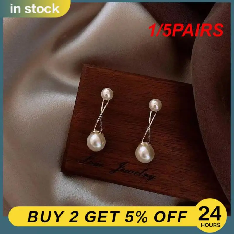 レトロで軽い豪華なイヤリング,多機能アクセサリー,エレガントなウェディングパール,人気,1ピース,5ペア