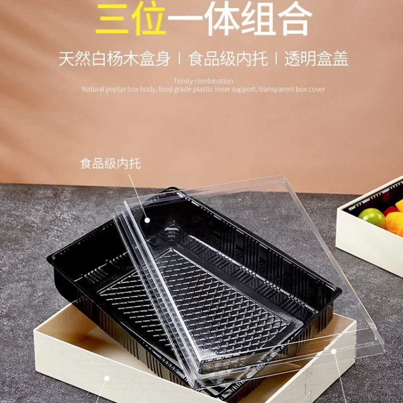 Custom Fruit Packaging Box Fruit Platter Takeout Box Cut Fruit Food Grade Wooden Fruit Cutting Packing Box