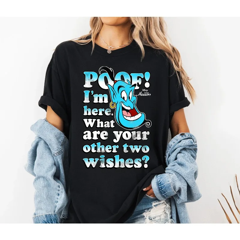 

Disney Aladdin Genie POOF! 2 Wishes Gradient Text Portrait Shirt Funny Genie Shirt Disney Family Shirt, Disneyland Trip Outfits