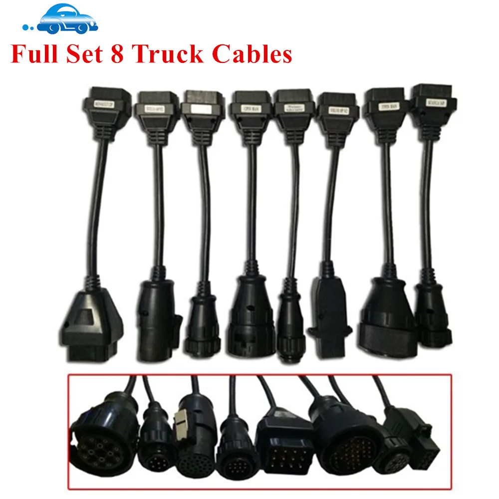 مجموعة كاملة من 8 كابلات الشاحنات أداة تشخيص obd obdii obd 2 كابل توصيل Tnesf Delphis Orpdc VD DS150E CDP واجهة الماسح الضوئي