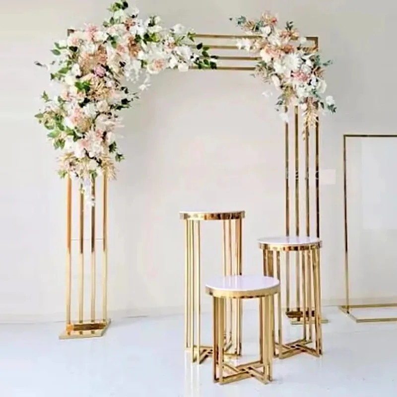 Gold-Plated Square Screen Background Frame, Wedding Arch Geometric Flower Stand